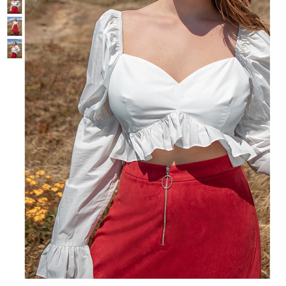 Plus Sweetheart Neck Ruffle Cuff Crop Peplum Top